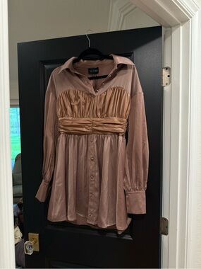 The Sang Satin Ruched Bust Button-Front Dress